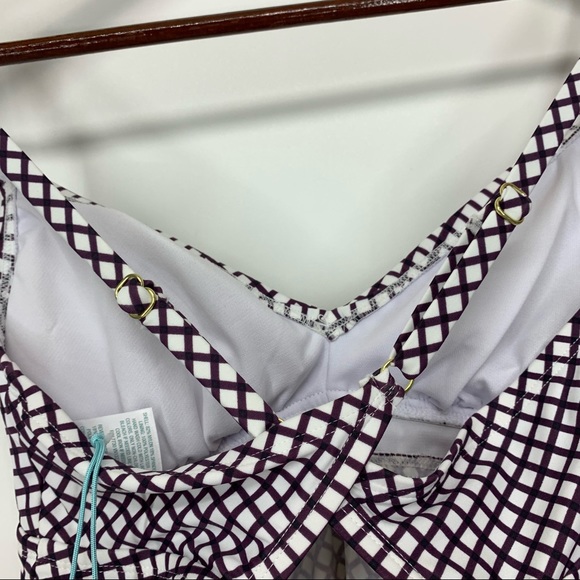 Kona Sol Burgundy Purple White Patterned Adjustable Tankini Bikini Top New Nwt - Picture 7 of 15